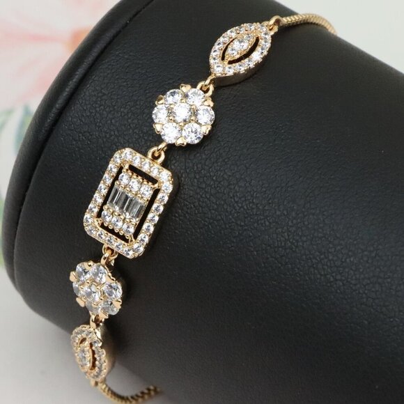 Elegant Rose Gold A-Bracelet with Sparkling Stones, Adjustable Size, XPAB0648 - Picture 1 of 12